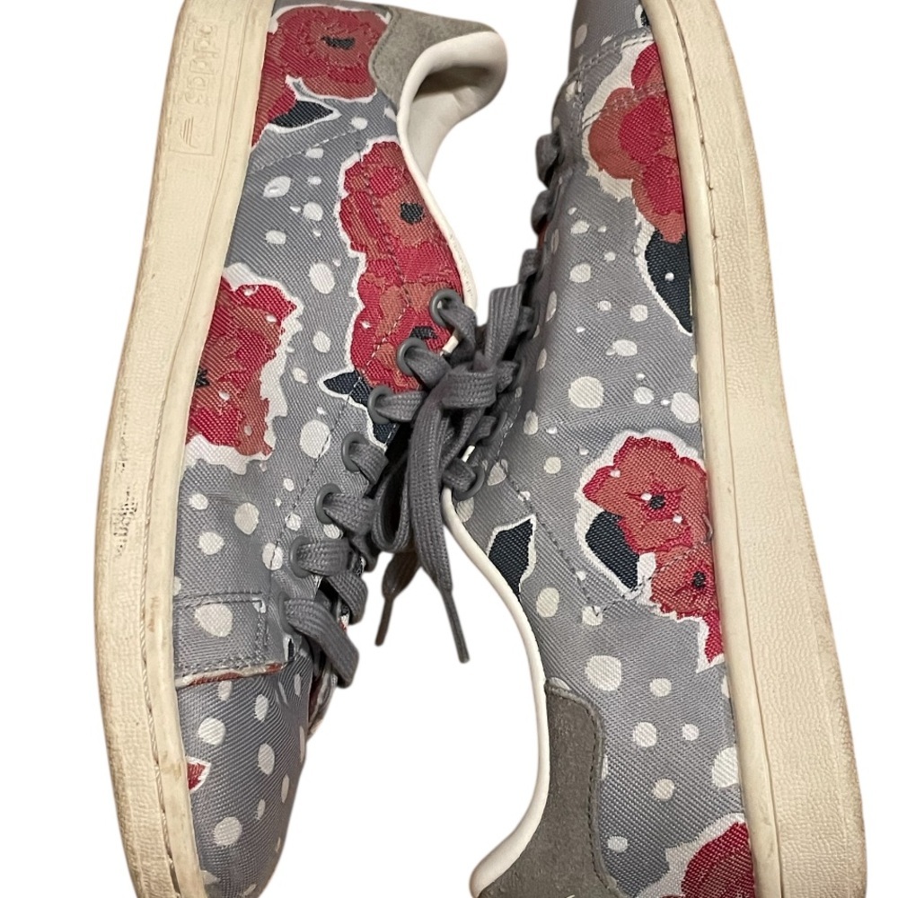 Adidas Stan Smith Floral Art Red and Gray Poppy Sneakers - Picture 7 of 11